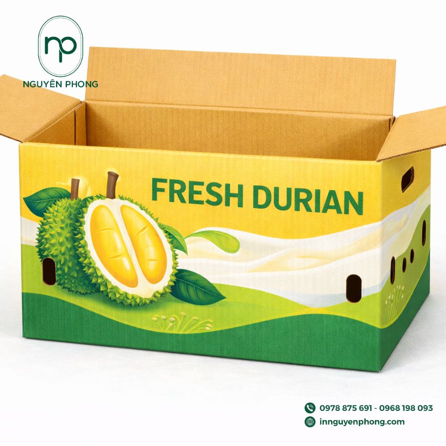 In hộp đựng sầu riêng quảng bá thương hiệu